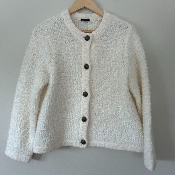 Cream Textured Knit Cardigan Sweater - Picture 9 of 11